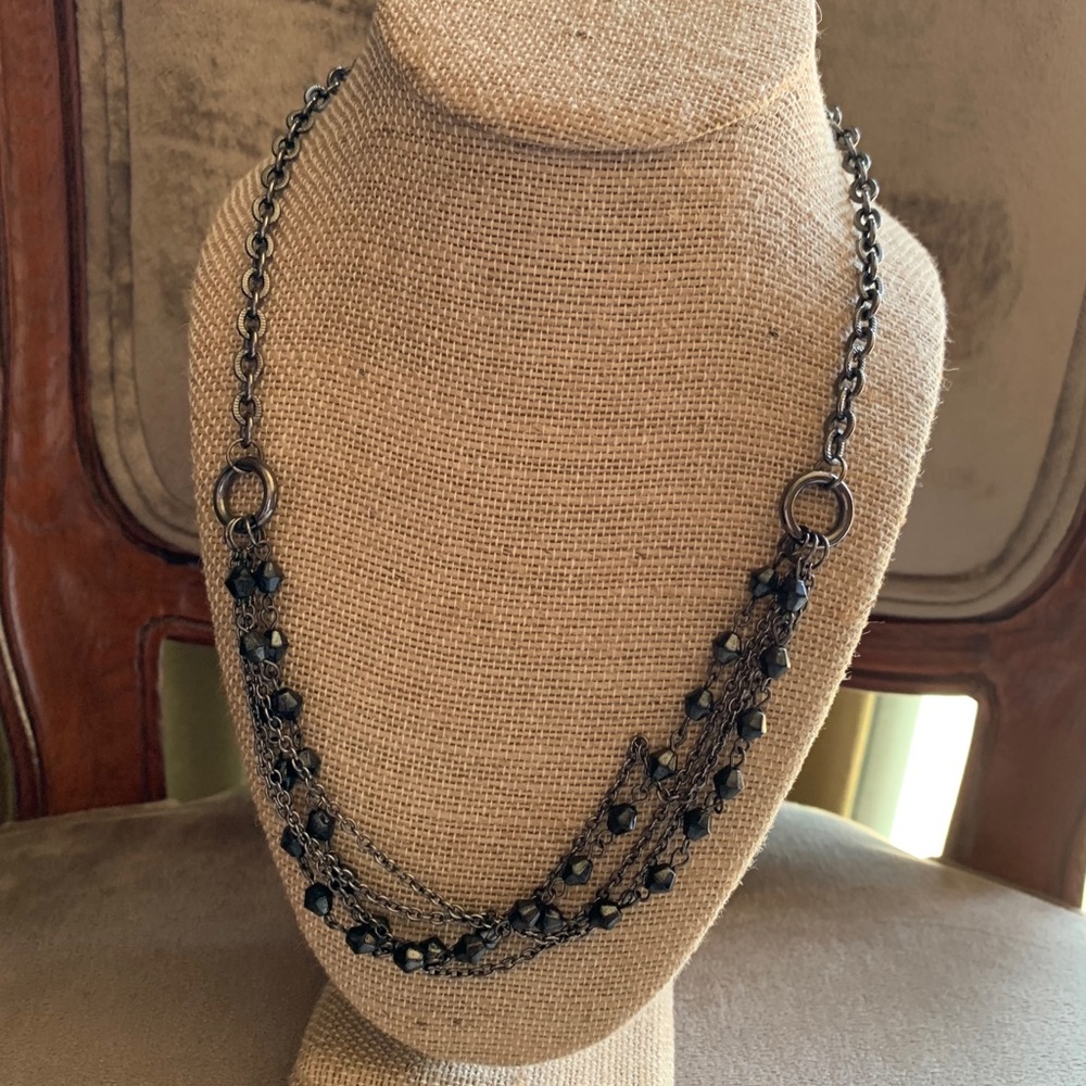 Black Bead and Dark Metal Necklace